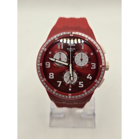 Swatch Spremuta Chronograph Red Dial Red Silicone 42mm Unisex Watch SUSR403. - Picture 1 of 12